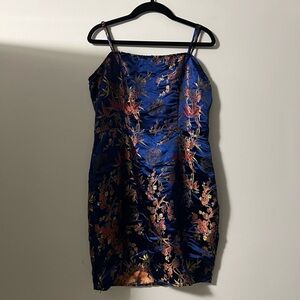 SHEIN Blue Floral Satin Mini Dress